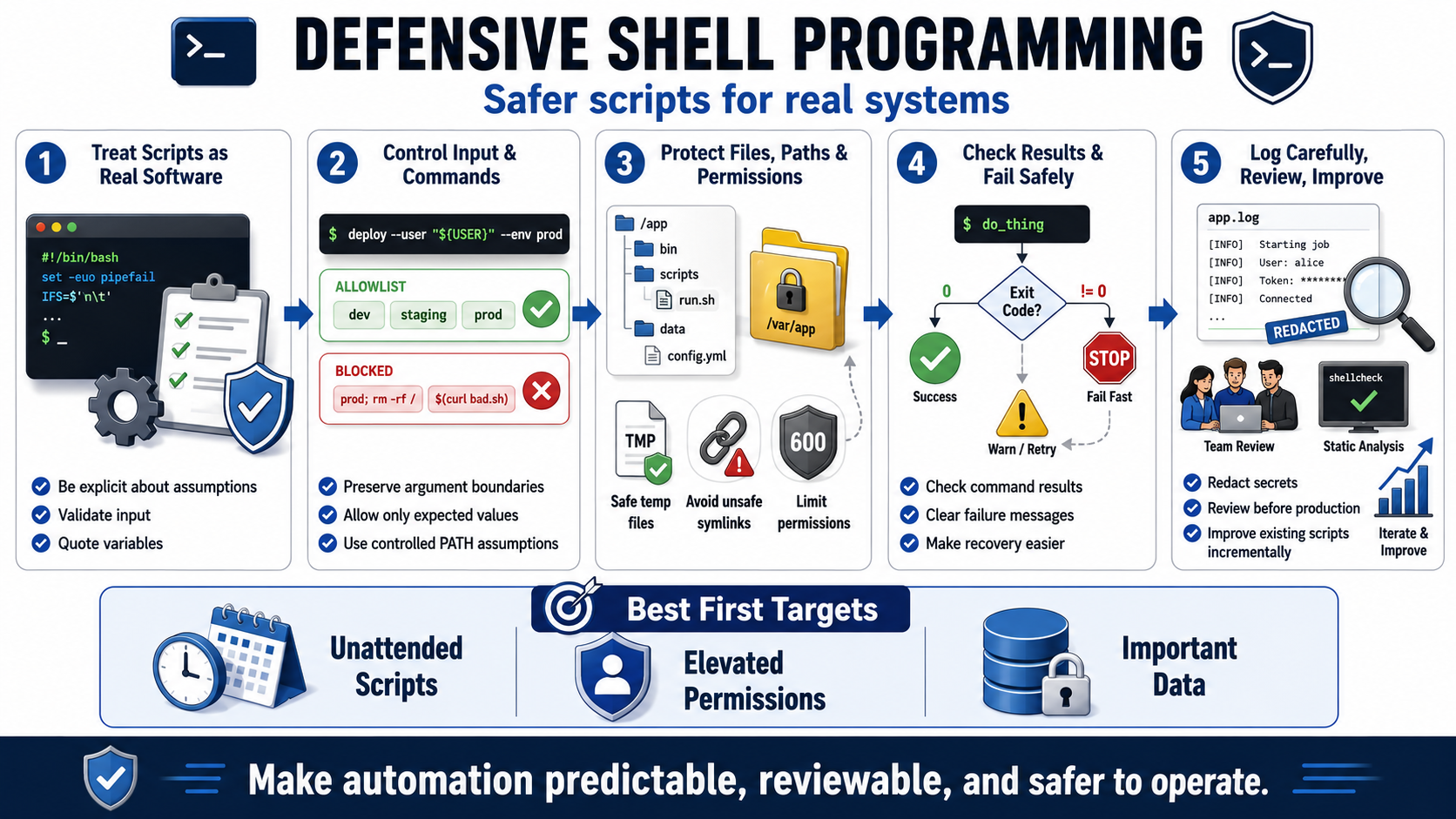 Blank white placeholder for Defensive Shell Programming Habits summary.